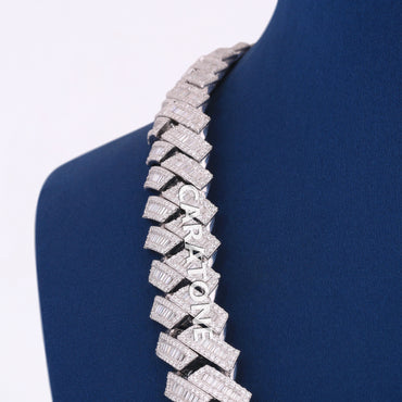 22 inch 18mm Cuban Link Silver Diamond Chain Iced Out Chains Real Diamonds Square White Gold Mens Necklace in Cuban Baguette Chain