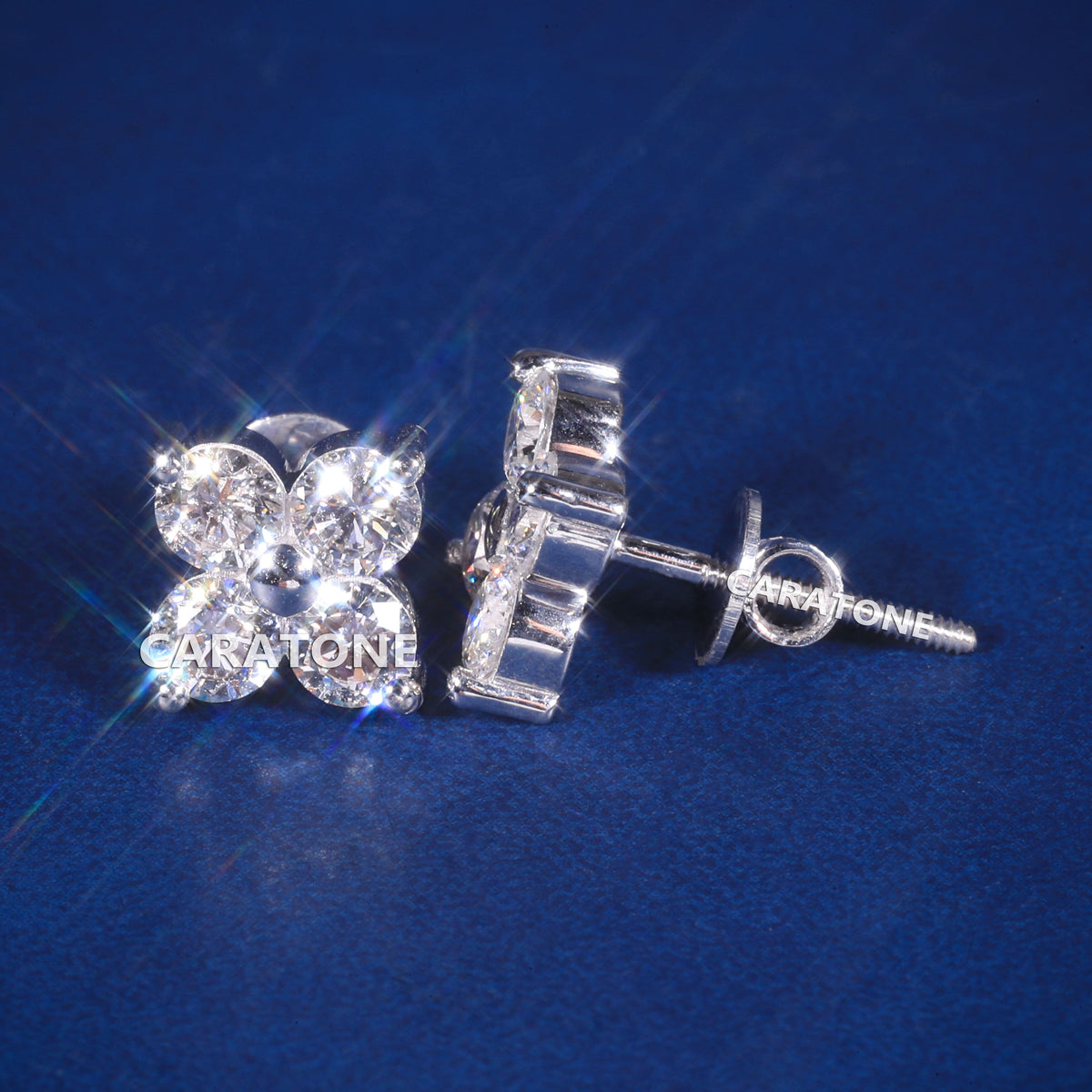 Custom Four Stone Diamond Flower Stud Earrings for Men & Women