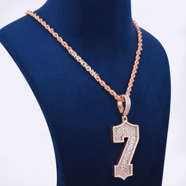 7 Number Design Pendant With Rope Chain 14KT Gold With Lab Diamond