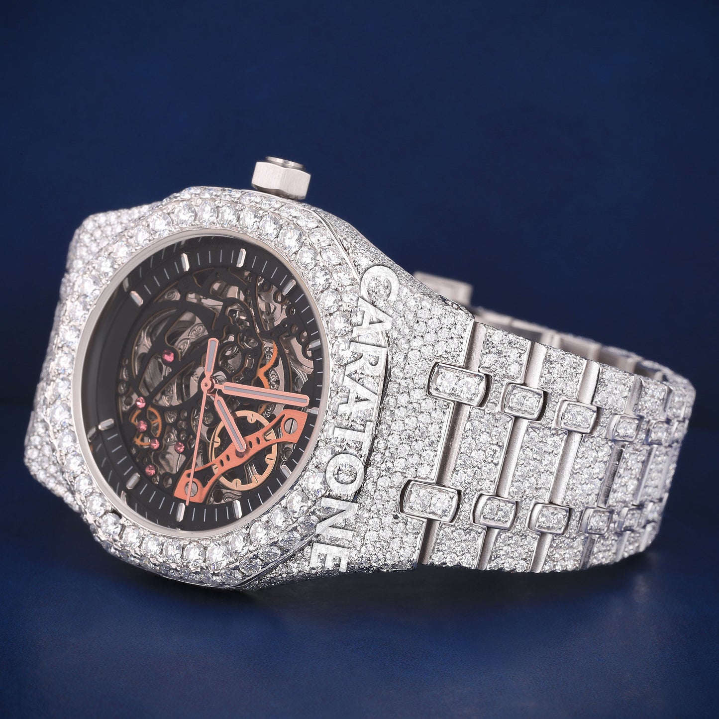 Full iced out without dial hip hop custom made branded watch with black dial in it with D VVS clarity