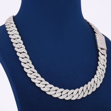 22 inch 15mm Womens Cuban Link Chain with Diamonds Fully Silver Rappers Iced Out Chains