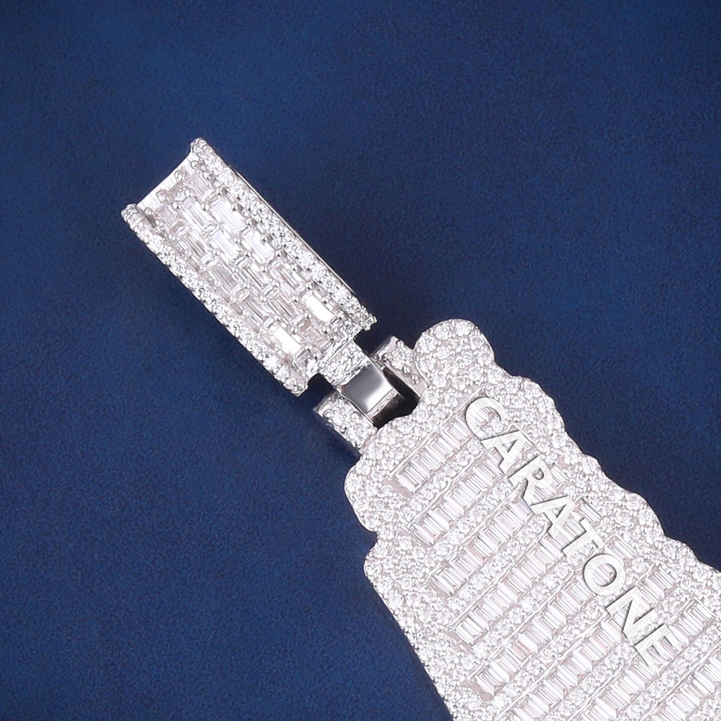 Real 925 Sterling Silver Palestine Map Pendant Necklace in Fully White Iced Out Baguette Diamond Mens Custom Silver Pendants