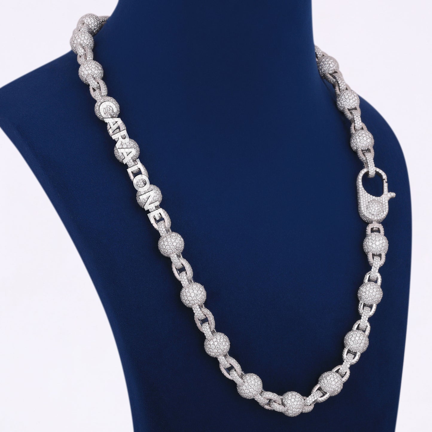 10.5MM Necklace Chain for Mens Womens Fully Iced Out Ball Link Beads VVS Diamond 925 Silver 22inch Miami Tennis Ball Chain Necklace