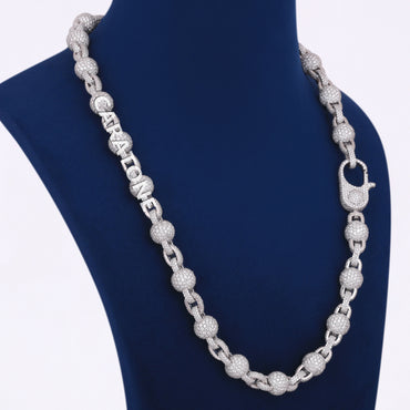 10.5MM Necklace Chain for Mens Womens Fully Iced Out Ball Link Beads VVS Diamond 925 Silver 22inch Miami Tennis Ball Chain Necklace