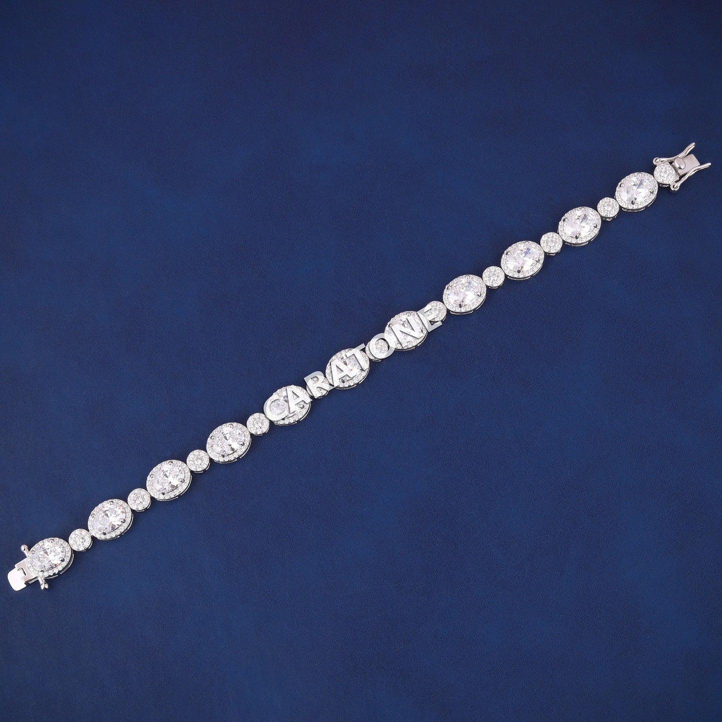 Beautiful Customized White Gold Oval Halo Round Cut Diamond Tennis Bracelets for Unisex Full Icy Jewelry