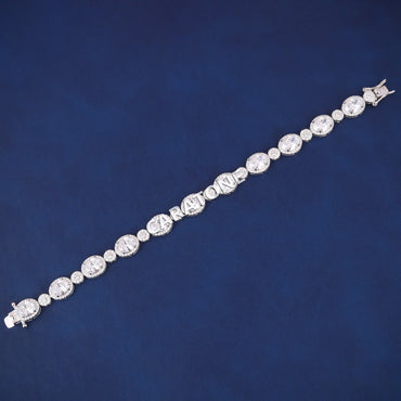 Beautiful Customized White Gold Oval Halo Round Cut Diamond Tennis Bracelets for Unisex Full Icy Jewelry