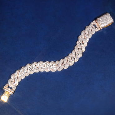 Luxury Yellow Gold Fully Iced Out Diamond Cuban Link Bracelet with Pavé Box Clasp
