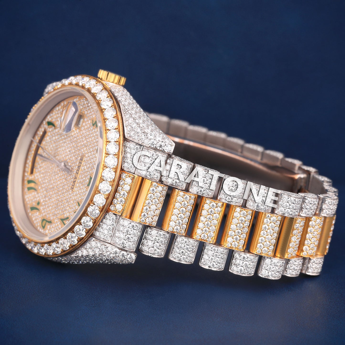 Two Tone Iced Watches Mens Silver Yellow Full Diamond Watches in Customized VVS Moissanite Watch