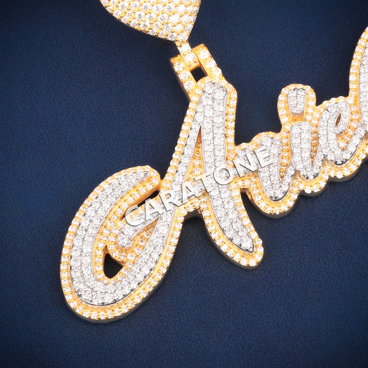 Fully Iced Out Ariel Cursive Nameplate Pendant with Lab Grown Diamonds