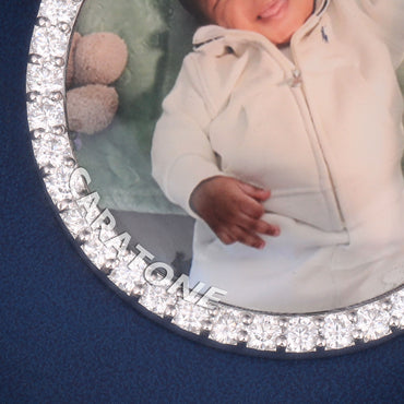 Custom Round Photo Pendant with Lab Grown Diamond Halo