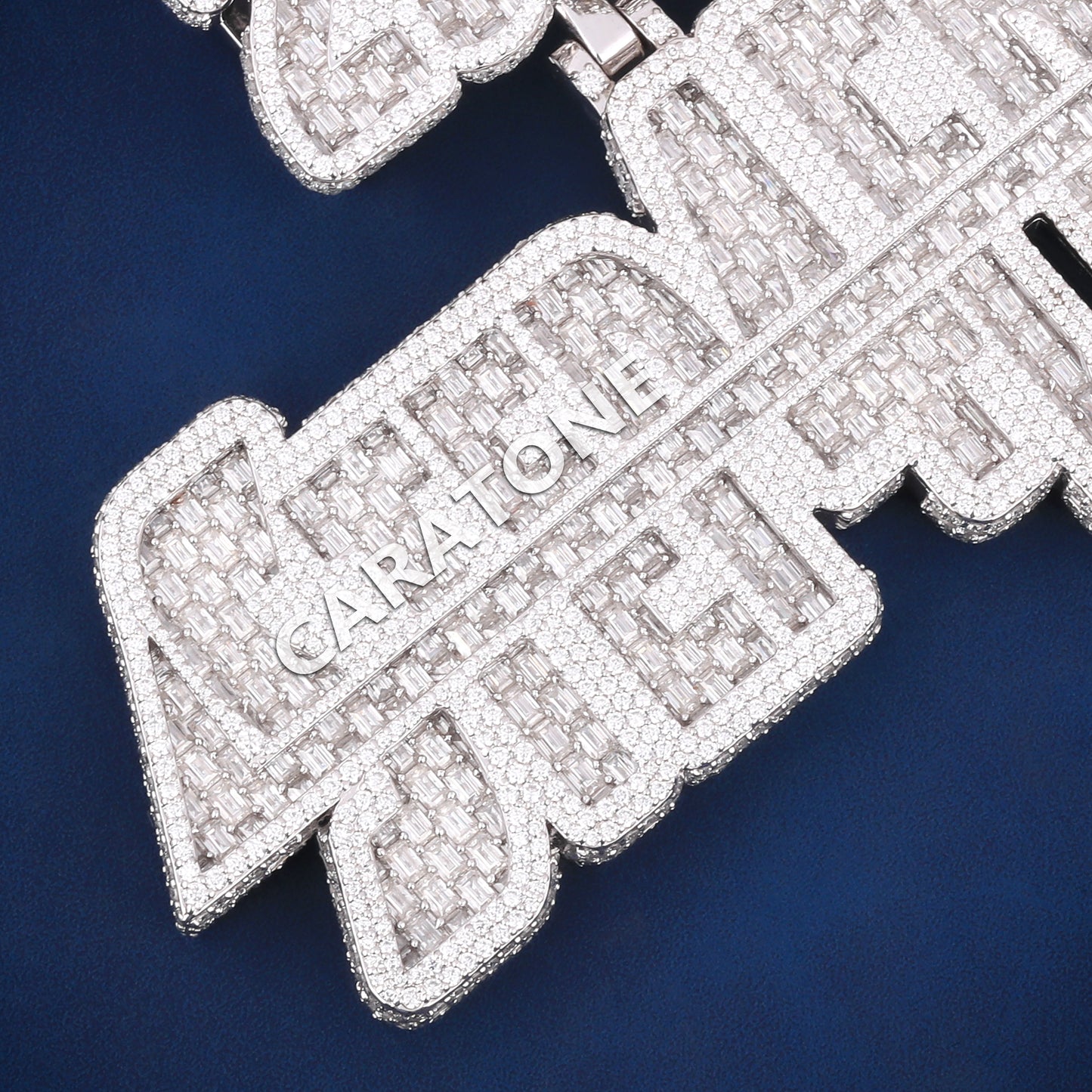 Baguette diamond fully white tone 925 silver lab hip hop letter pendant