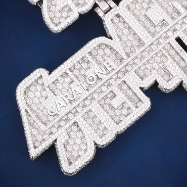 Baguette diamond fully white tone 925 silver lab hip hop letter pendant