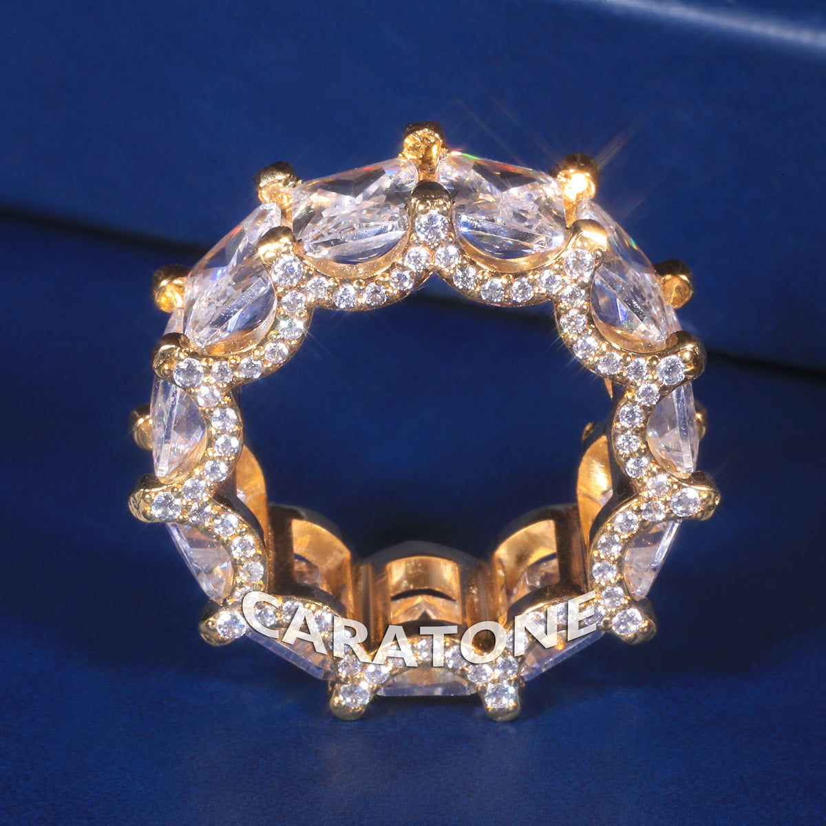 Luxury Yellow Gold Plated Princess Cut Lab Grown Diamond Eternity Band Ring