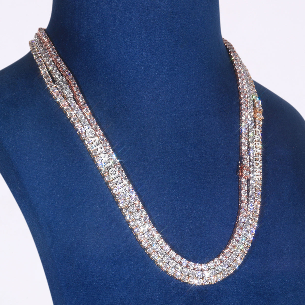 Luxury Two Tone Rose Gold & White Gold Plated Triple Row Tennis Chain with Lab Grown Diamonds