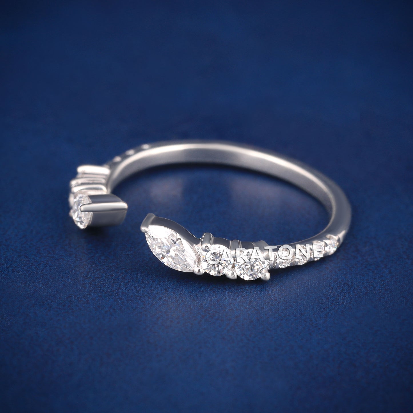 Elegant White Gold Open Wedding bands with Pear and Round Cut Diamonds for Women