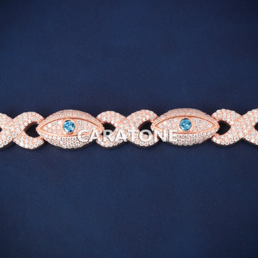 7 Inch 12.5mm Rose Gold Infinity Eye Bracelet Iced Out with Blue Diamonds for Regal Essence