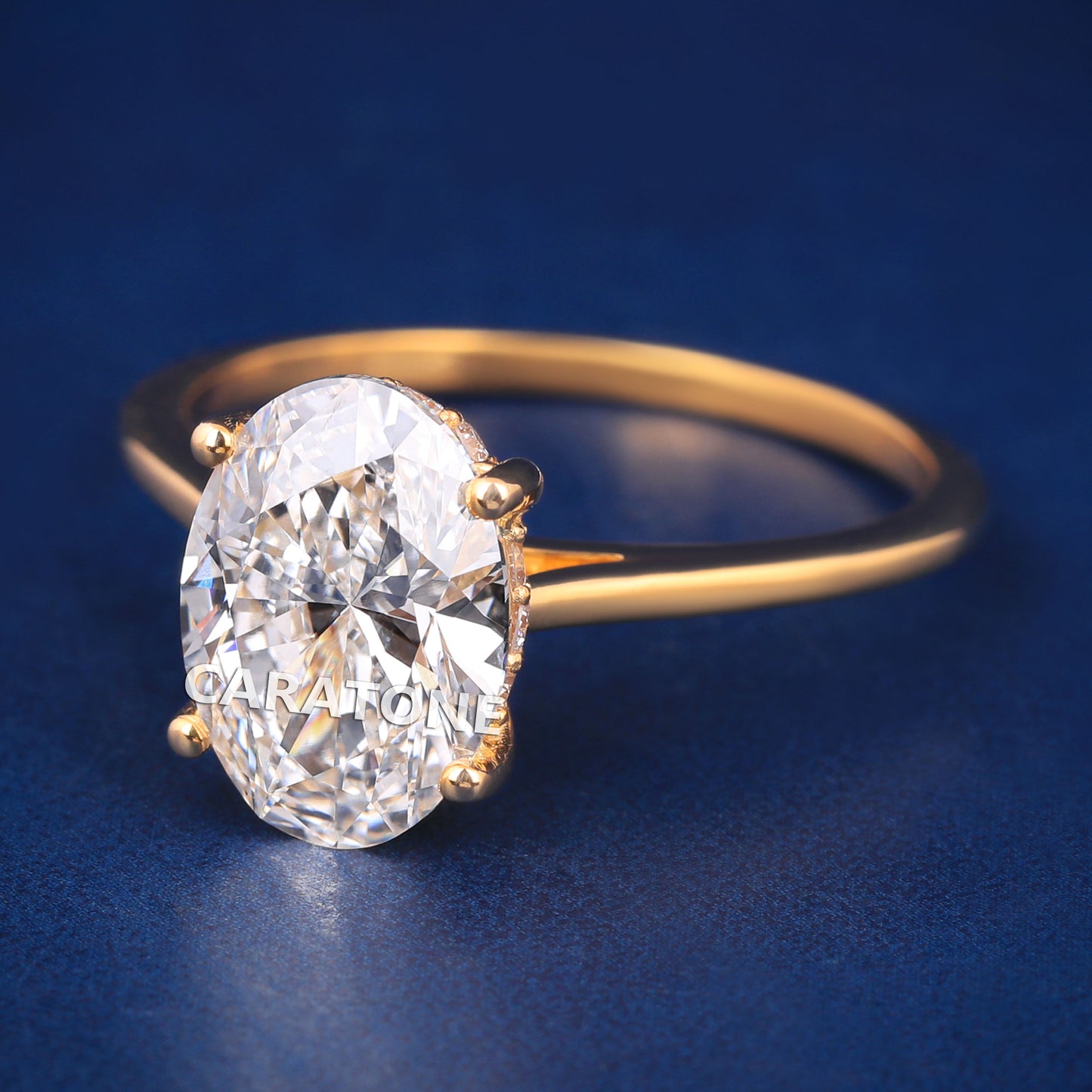 Custom Unique Wedding Rings Womens in Yellow Gold Band Oval Diamond Engagement Ring