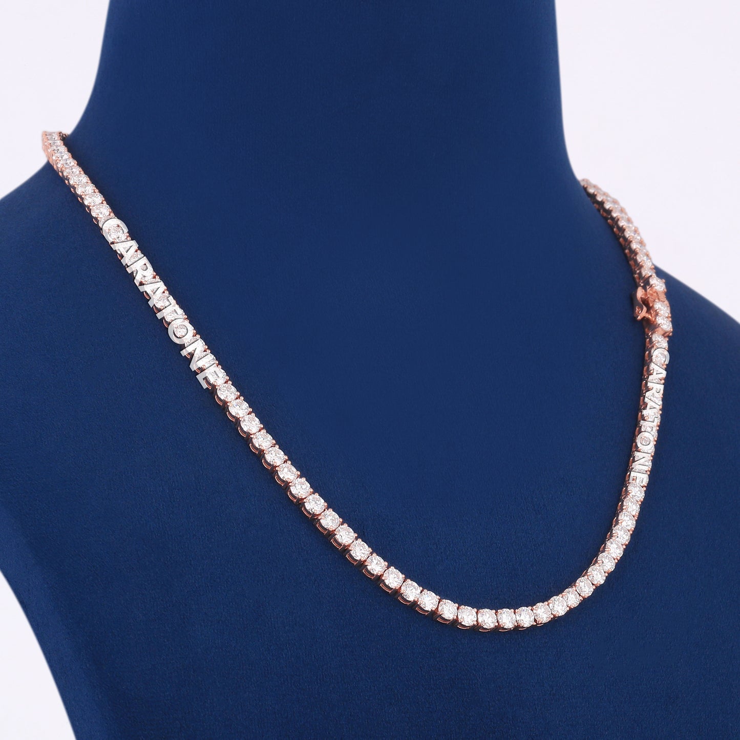 Mens Lab Grown Diamond Tennis Chain in 18 inch Rose Gold White Diamond Tennis Chain Necklaces for 4mm Diamond Tennis Chain