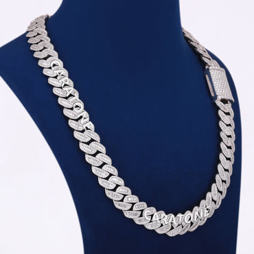 22 inch 16mm Iced Out Halo Cuban Link Custom Chain with Round Baguette Cut Heavy Luxury Necklace