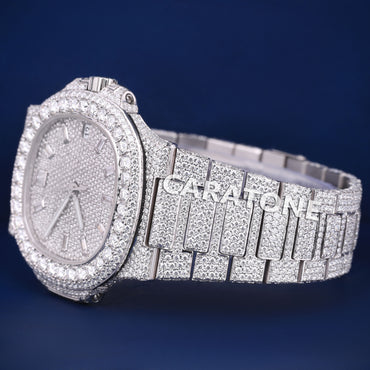 Custom Luxury Mens Watches Fully Iced Out Silver Baguette Dial VVS Clarity Trendy Watches