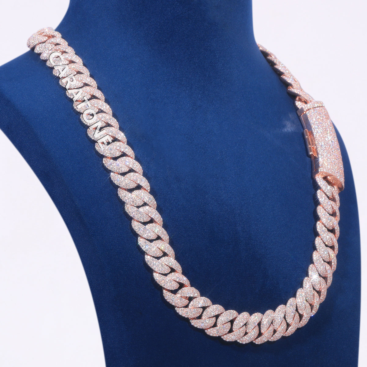 22 Inch 16 MM ustom Iced-Out Cuban Link Chain Rose Gold Finish Personalized Diamond-Set Design