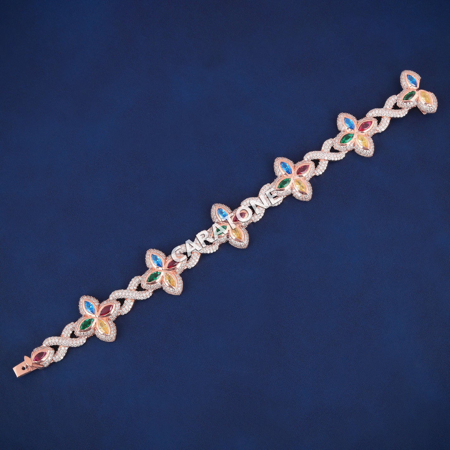 Custom Iced Out Round 6.6 CT Colorful Diamond Multi Marquise Cut Clover Bracelet Fully Rose Gold Four Leaf Clover Infinity Bracelet