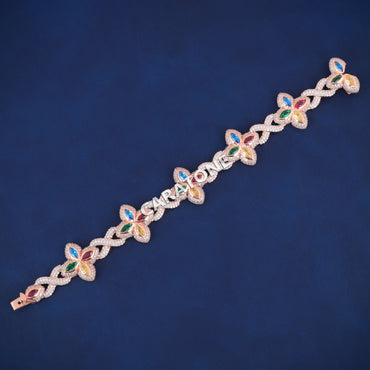 Custom Iced Out Round 6.6 CT Colorful Diamond Multi Marquise Cut Clover Bracelet Fully Rose Gold Four Leaf Clover Infinity Bracelet