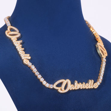 Custom Gold Lab Grown Diamond Tennis Chain in Iced Out Necklace with Real Diamond Womens Gold Name Plate Necklace