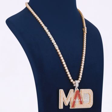 Unique Two Tone Full Iced Pendant With Lab Diamond Tennis Necklace