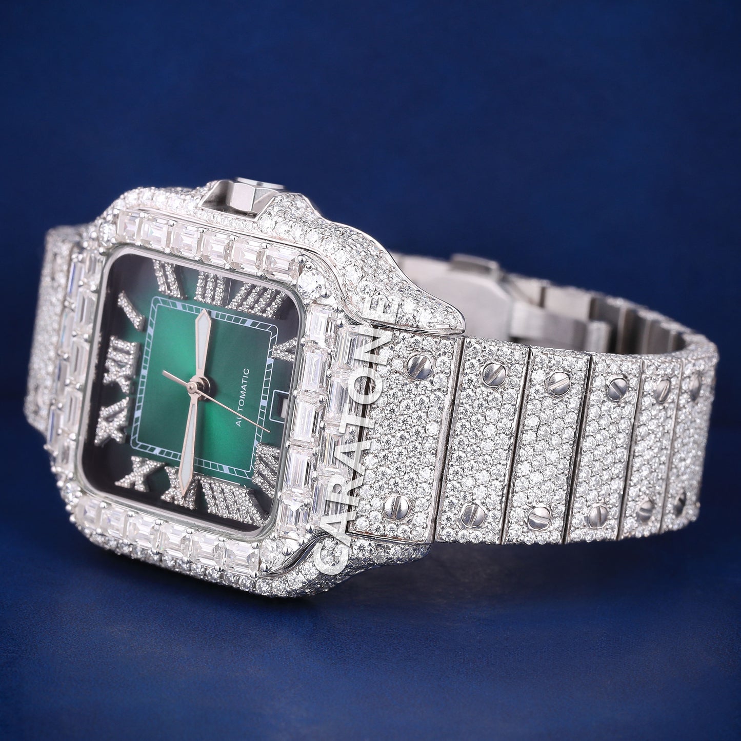 Hip hop full iced out without dial branded watch with green dial and diamond tester passed