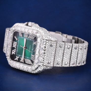 Hip hop full iced out without dial branded watch with green dial and diamond tester passed