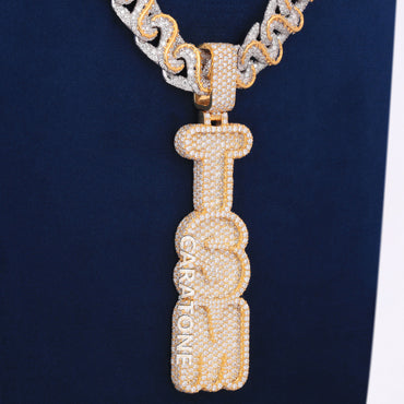 14k Iced Out Diamond White and Yellow Gold Chain Necklace with Vertical Custom Letter Pendant in Luxury VVS Diamond Chain Pendant