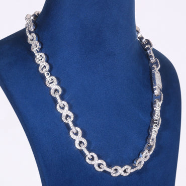 20 inc 10.5 mm Luxury White Gold Plated Iced Out Infinity Link Chain with Lab Grown Diamonds
