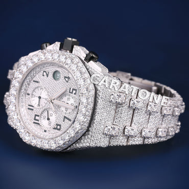42mm Mens Iced Out Watch Real Diamonds Watch Royal Oak Kinds of Watches in Fully Silver Chronography Watch