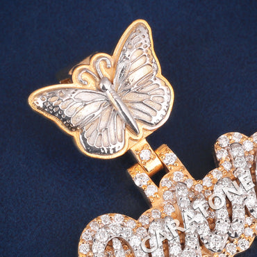 Custom Iced Out Butterfly Bail Name Pendant with Lab Grown Diamonds
