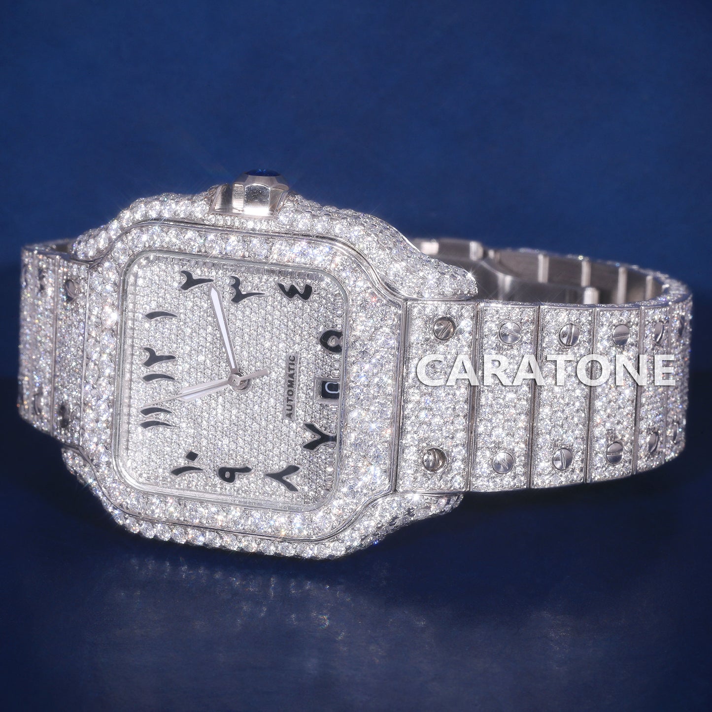 Luxury Classic Arabic Dial Iced Out VVS Bust Down Moissanite Watch with Full Diamond Icy Mens Silver Watches