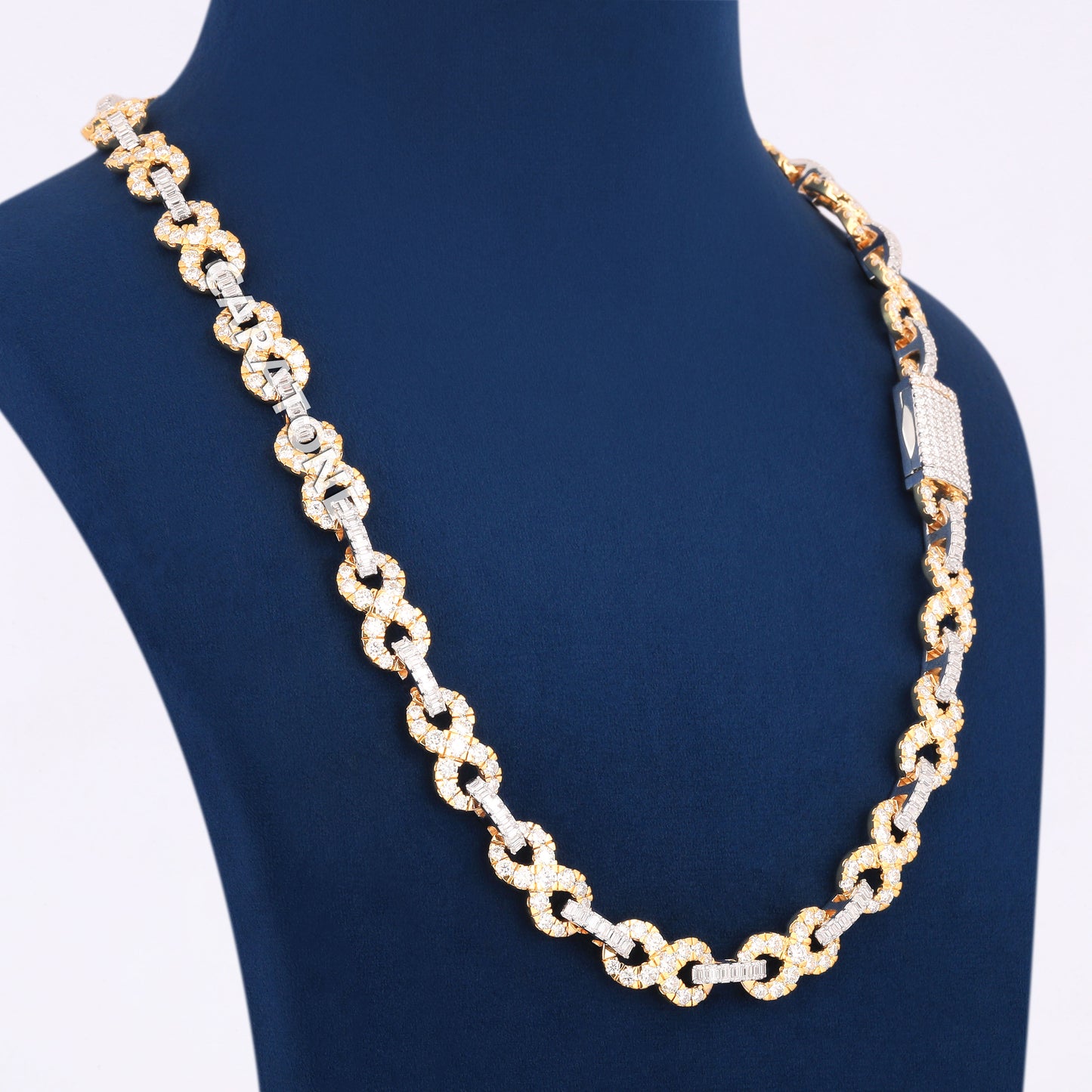 Luxury Two Tone 24 Inch 12mm Infinity Link Necklace with VVS Clarity Diamond Lock