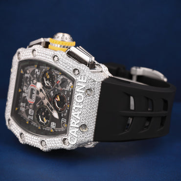 Black band half iced out without dial branded watch