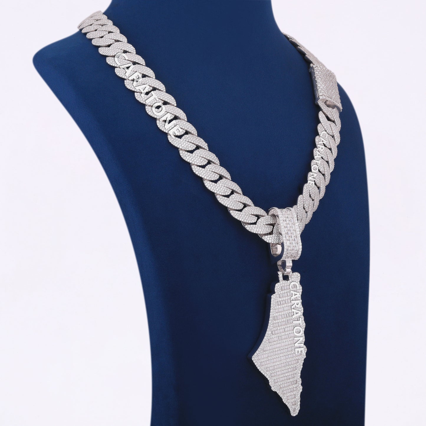 Buy Latest Chain Pendant Design Silver Palestine Map Pendant with Cuban Chain Necklace in Iced Out Luxury VVS Heavy Chain Pendant