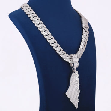 Buy Latest Chain Pendant Design Silver Palestine Map Pendant with Cuban Chain Necklace in Iced Out Luxury VVS Heavy Chain Pendant
