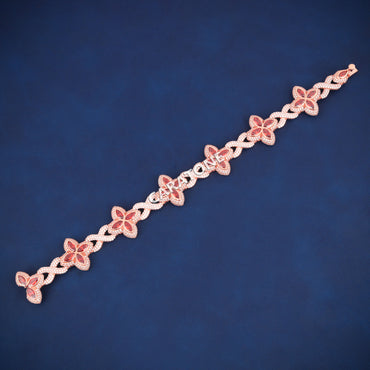 Rose Gold Clover Bracelet with Red Marquise Gemstone and Full Iced Look for Men in Hip Hop Luxury Style