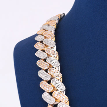 20mm Round Baguette Cuban Link Chain Mens Diamond 925 Silver Yellow Gold Oval Miami Cuban Necklace