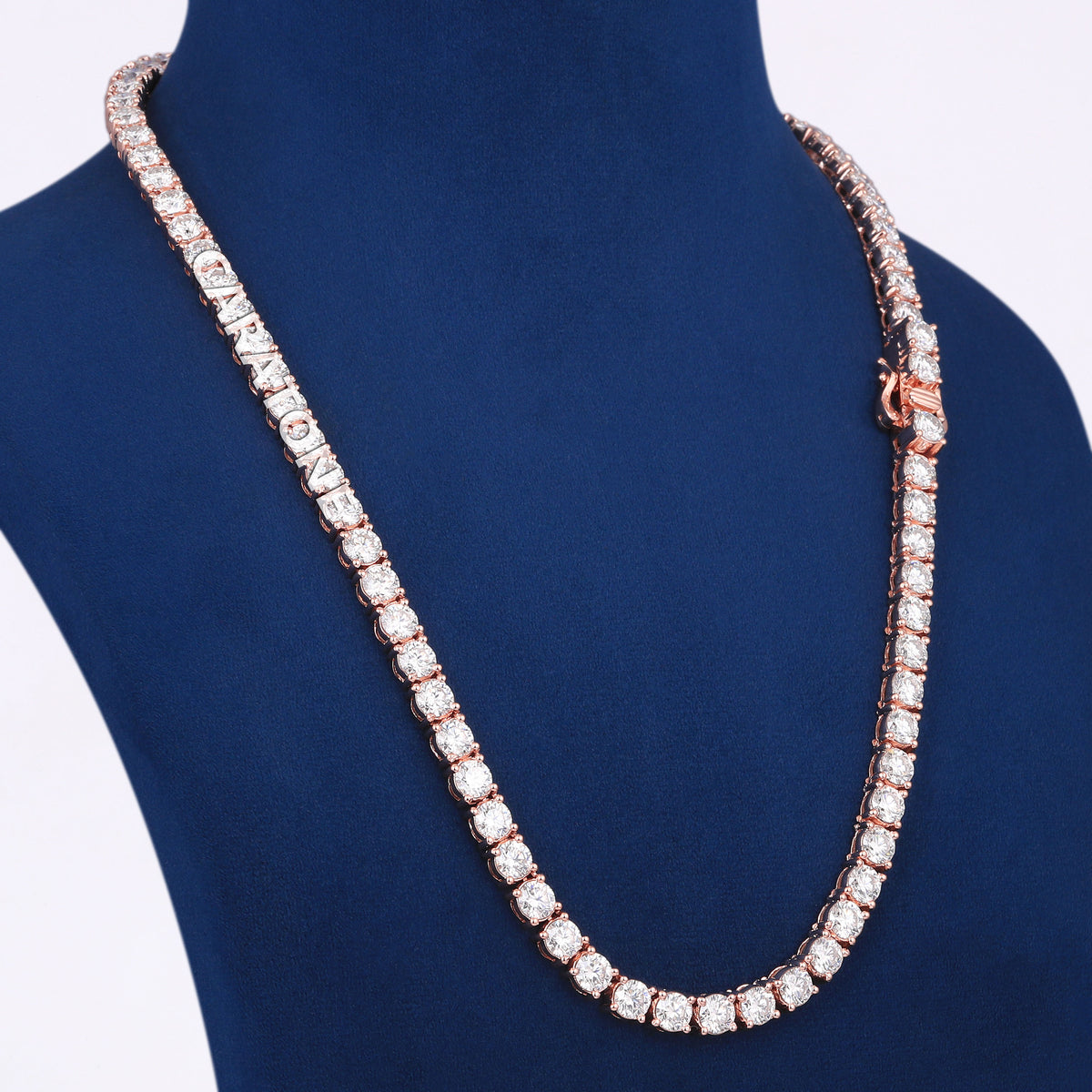 Luxury Rose Gold Plated Single Row Tennis Chain with Round Cut Lab Grown Diamonds