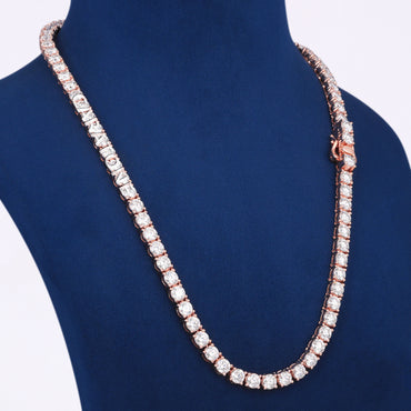 Luxury Rose Gold Plated Single Row Tennis Chain with Round Cut Lab Grown Diamonds