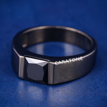Princess Cut Diamond Engagement Ring Custom Rapper Diamond Ring in Mens Black Ring with Black Diamonds