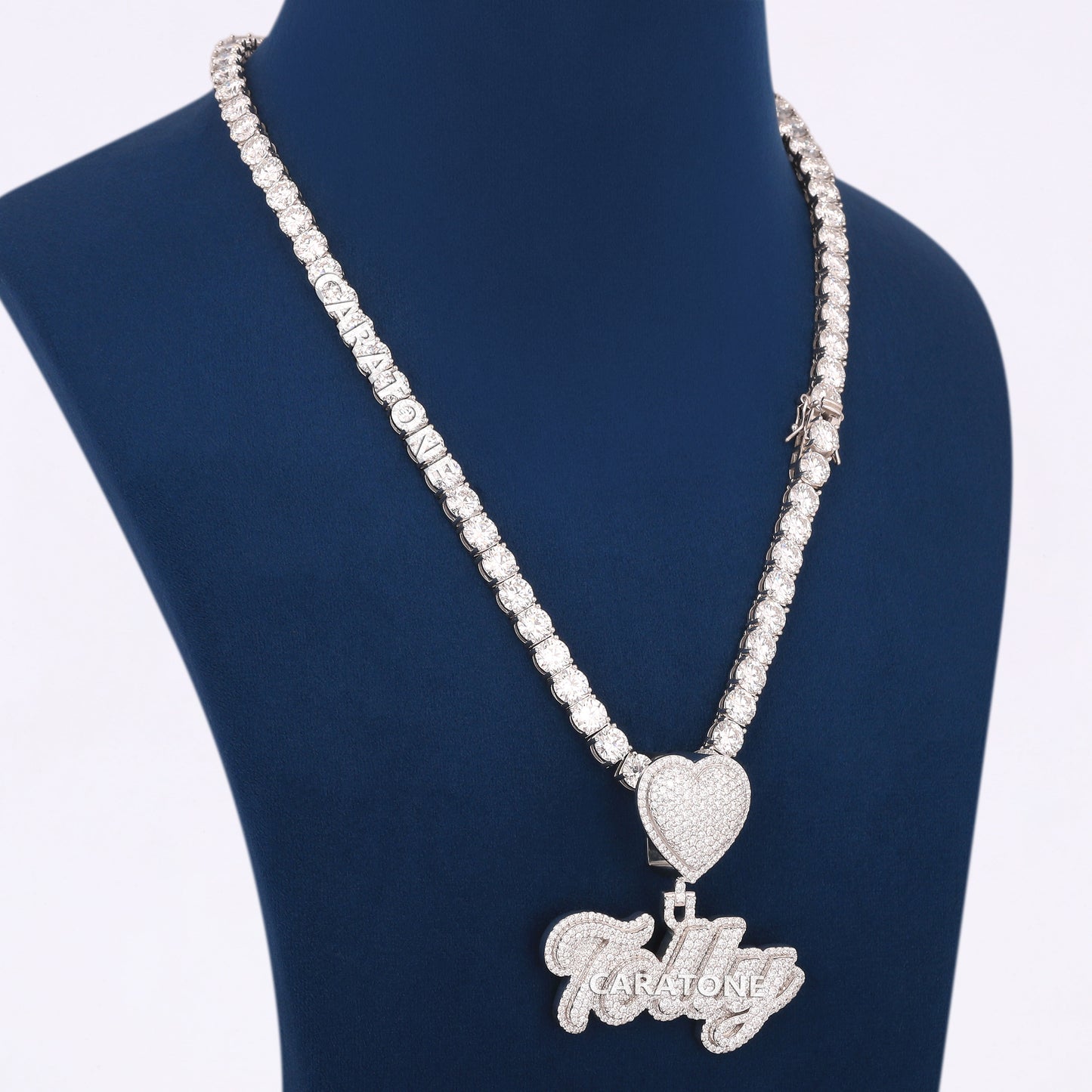 Tolly Letter Pendant With 5 MM Tennis Necklace In 14KT White Gold