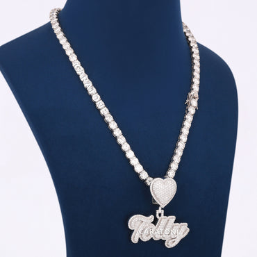 Tolly Letter Pendant With 5 MM Tennis Necklace In 14KT White Gold
