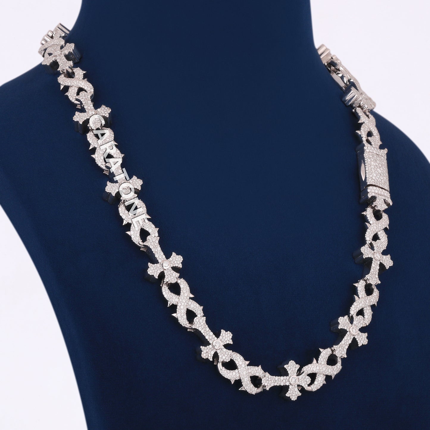 22 Inch 16mm Silver Diamond Cross Infinity Link Chain Necklace Iced Out Mosaic Set Design Hip Hop Piece