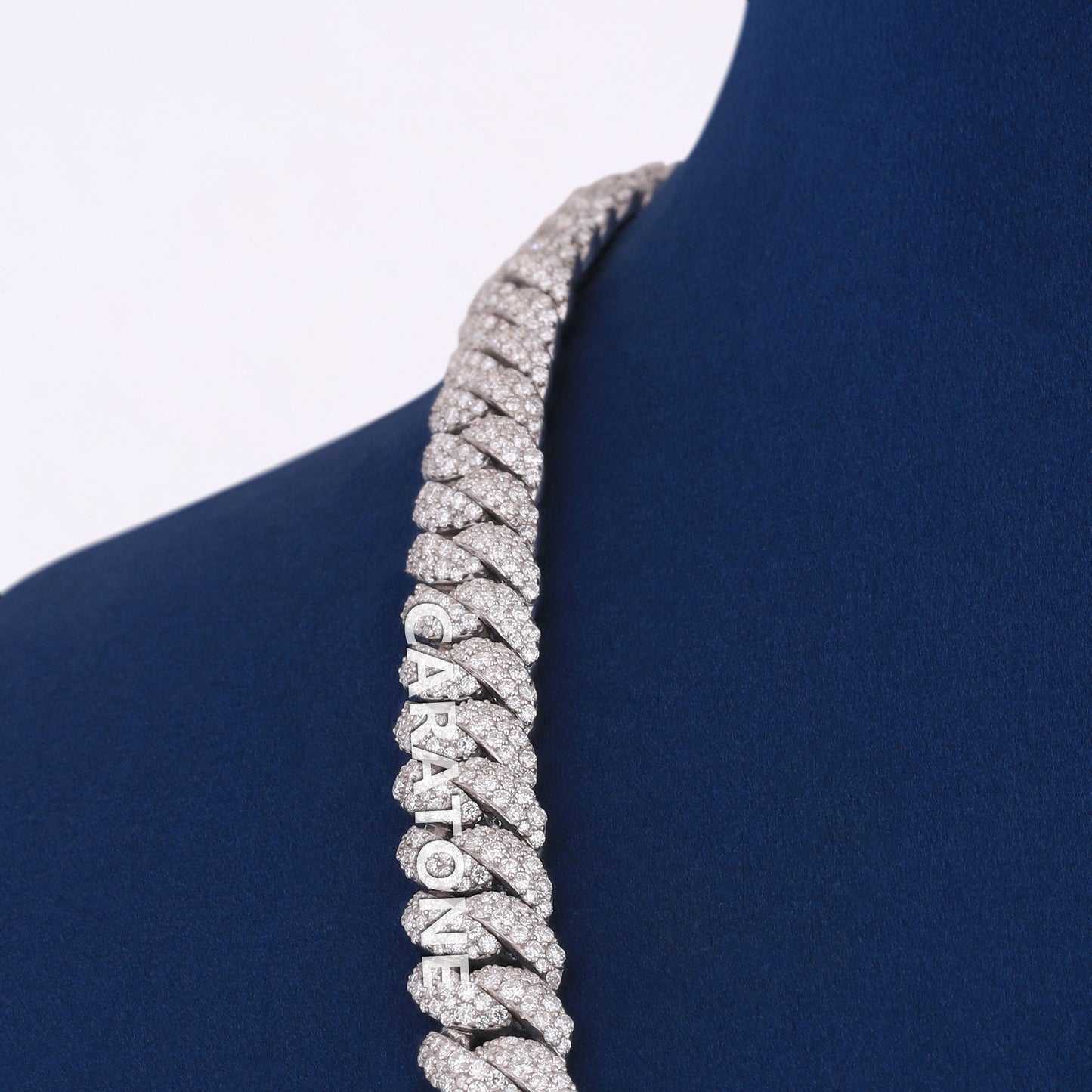 22 inch 10mm Mens Silver Necklace in Mosaic Set White Cuban Link Chain Iced Out VVS Necklace Womens