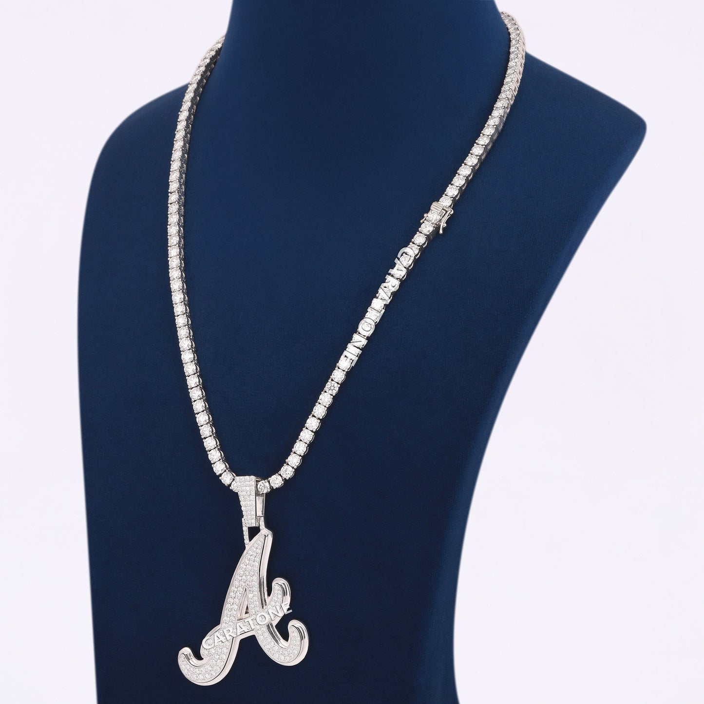 A Letter Pendant With 4 MM Tennis Chain 14KT Gold With Lab Diamond